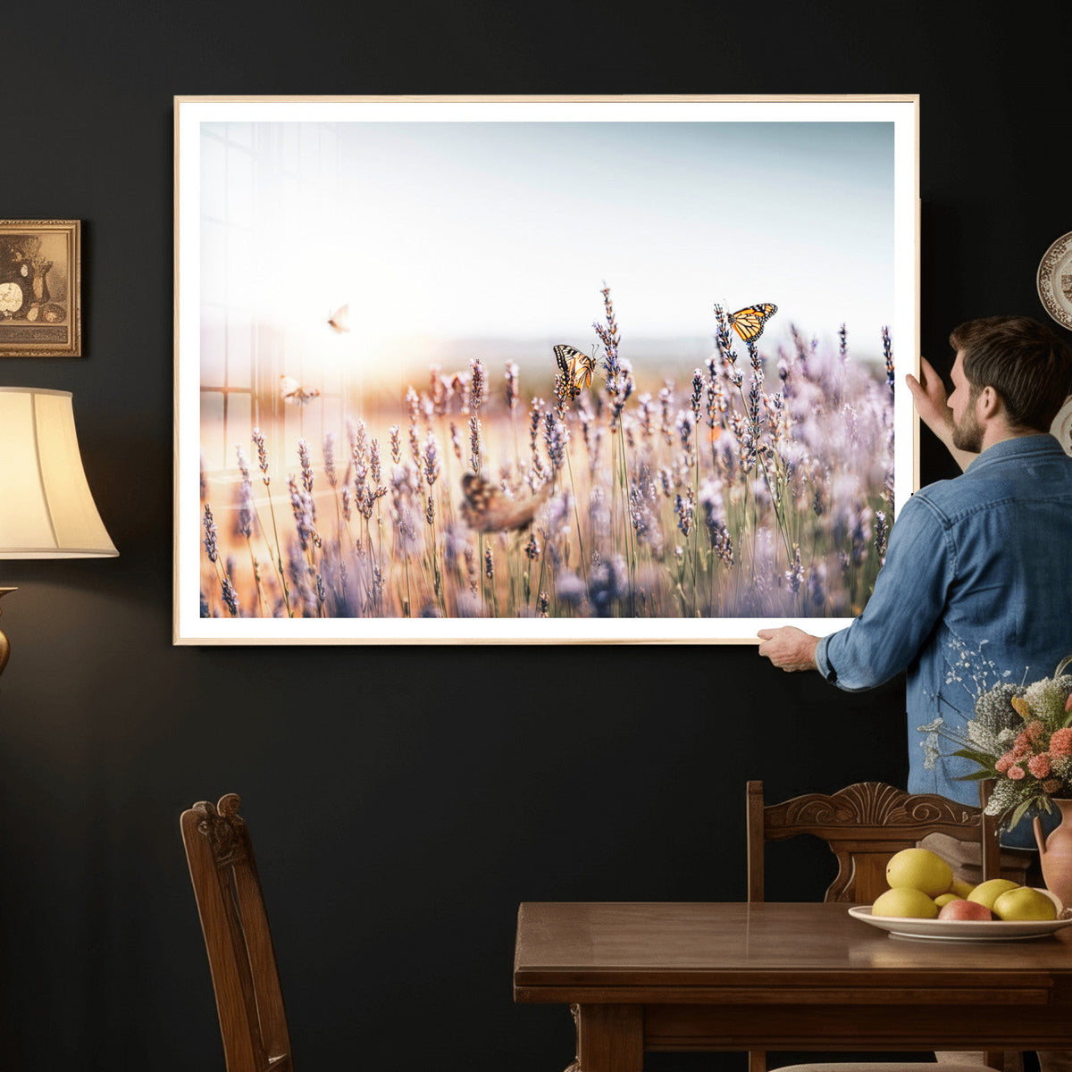 Lavender Field Wall Art Canvas Print, Butterfly Floral