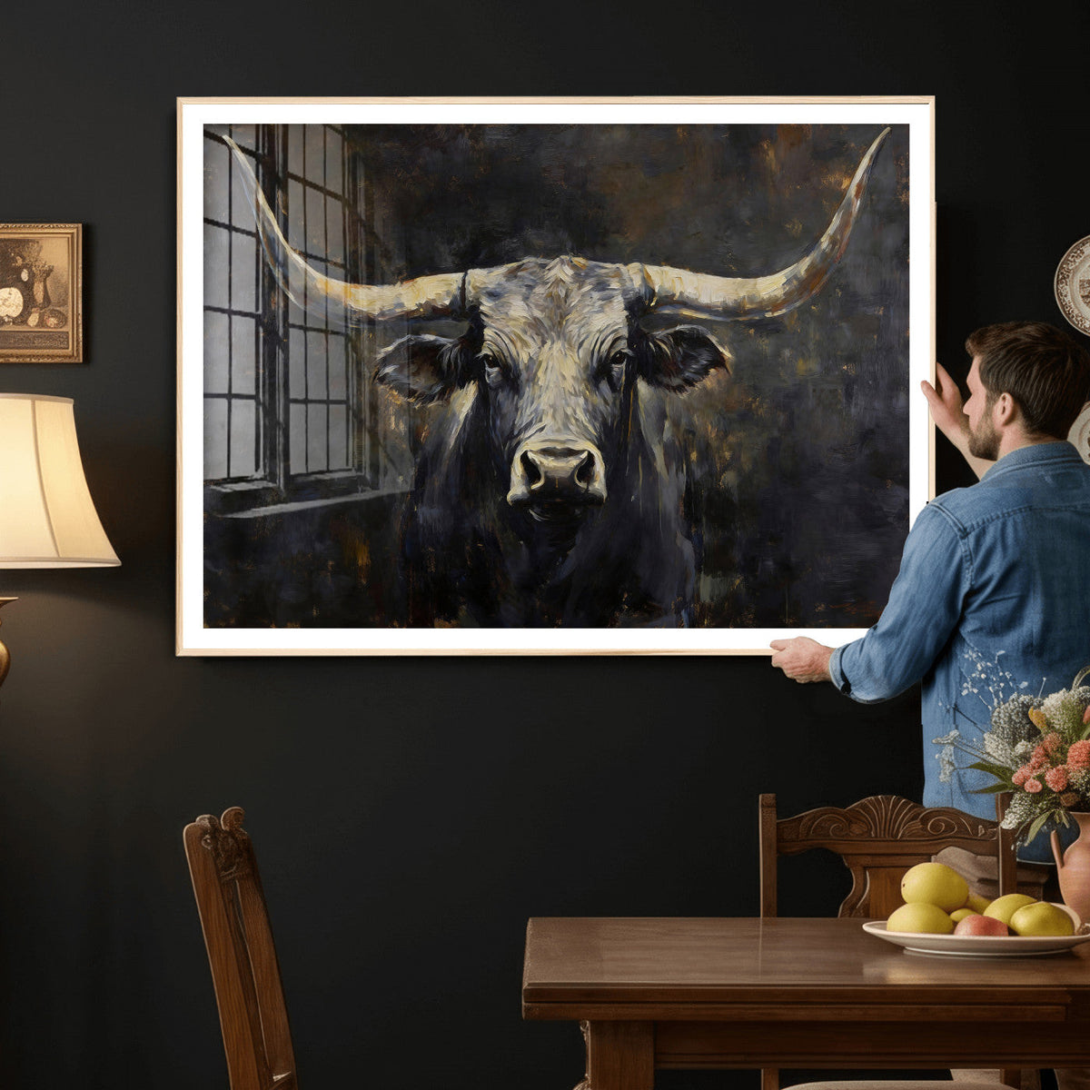 Rustic Longhorn Bull Wall Art Canvas Print – Vintage Western