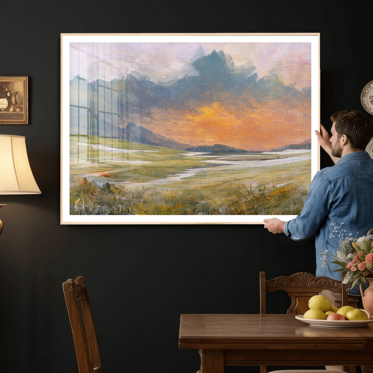 Mountain Sunset Wall Art Canvas Print Vintage Landscape