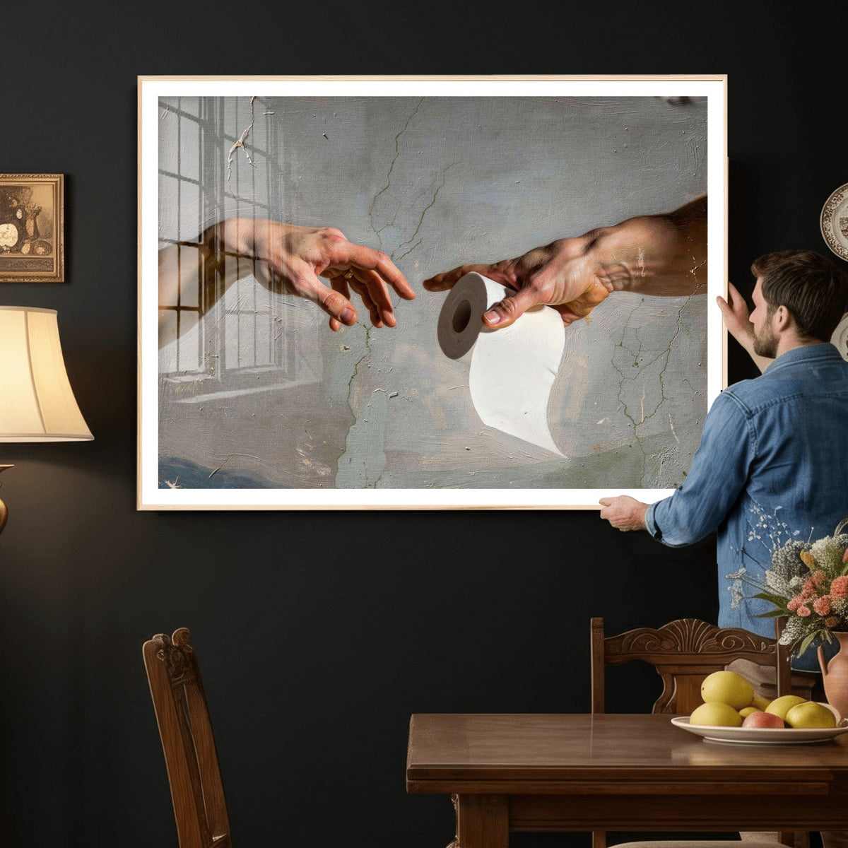 Funny Bathroom Wall Art Canvas, Creation of Toilet Paper