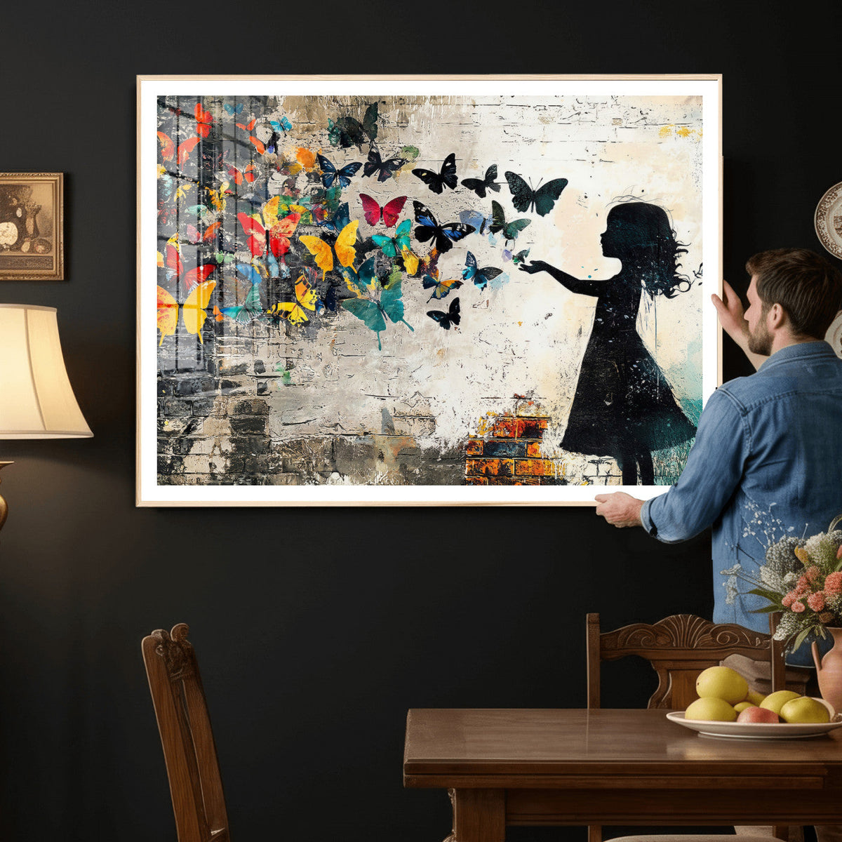 Banksy Butterfly Girl Wall Art Canvas Print, Framed Street