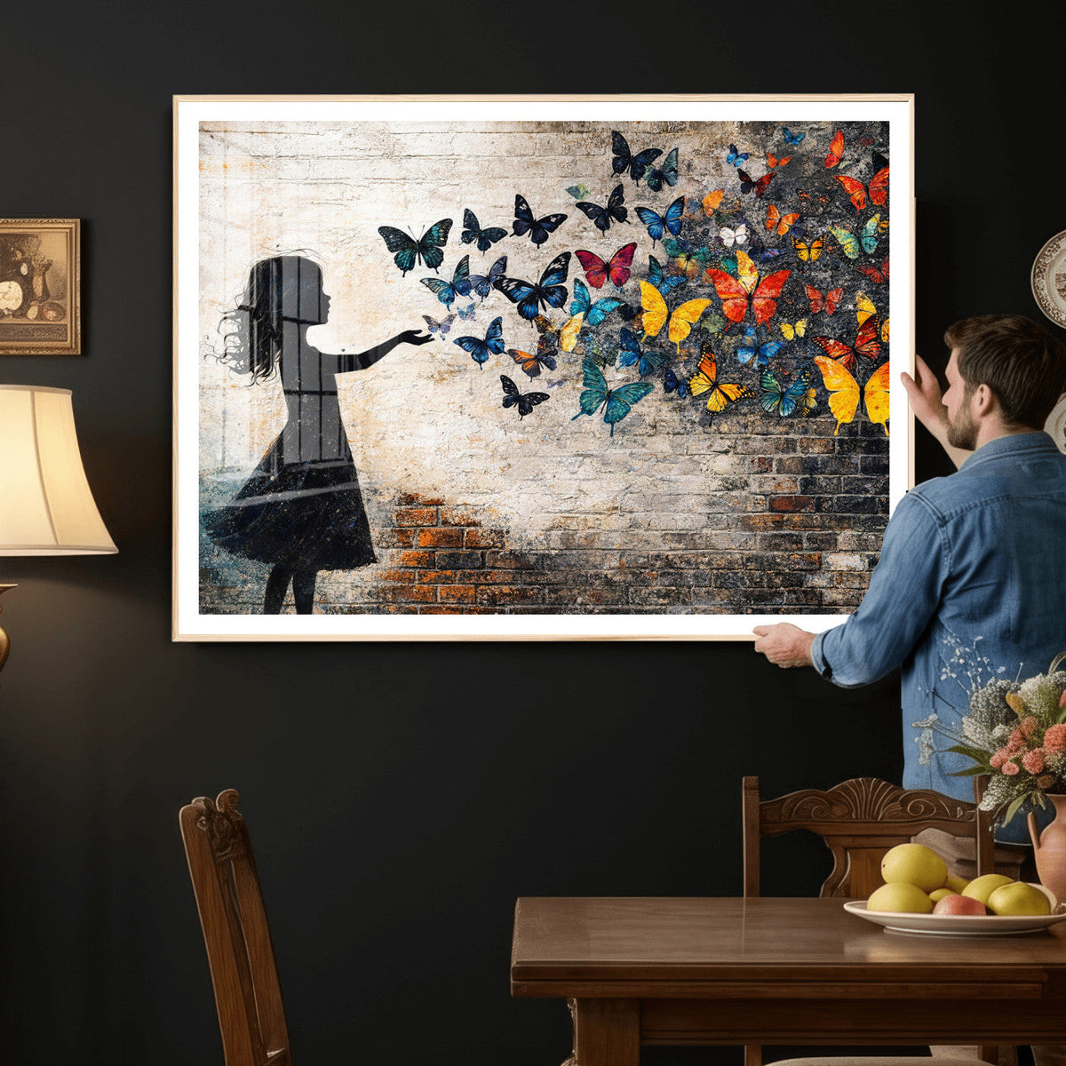 Banksy Butterfly Girl Wall Art Canvas Print, Framed Street
