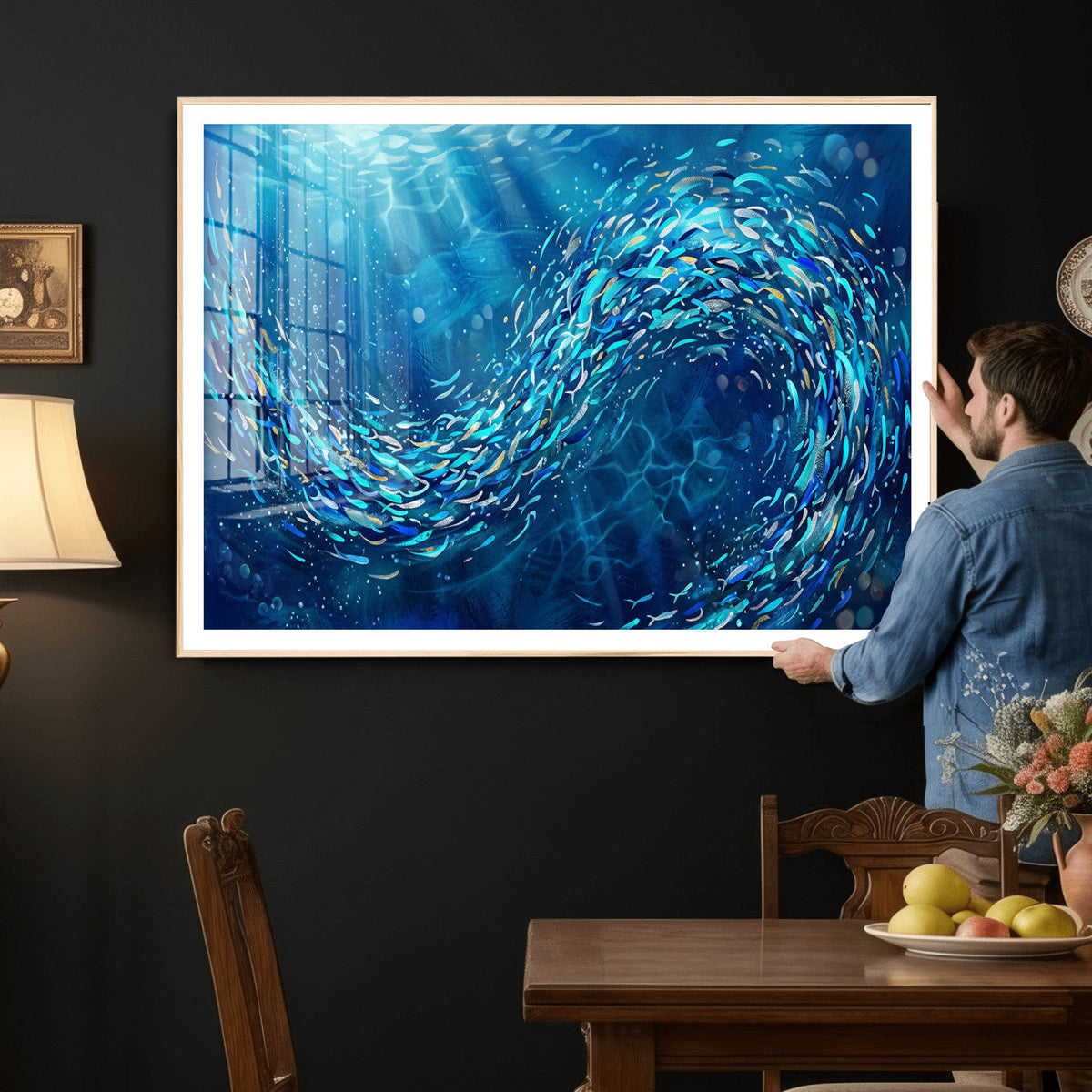 School of Fish Canvas Print | Blue Ocean Underwater Wall Art