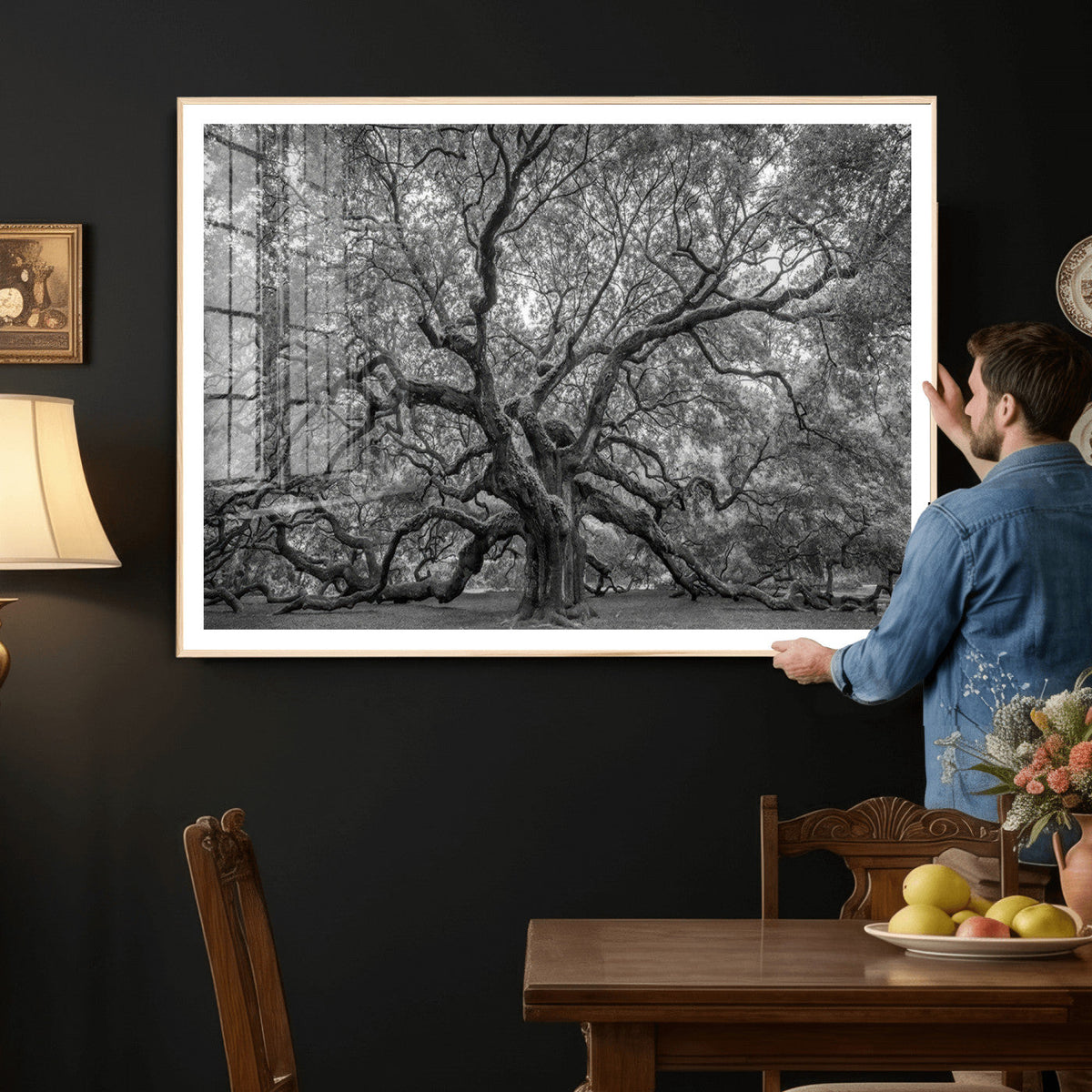 Majestic Angel Oak Tree Black and White Canvas Print – Multi