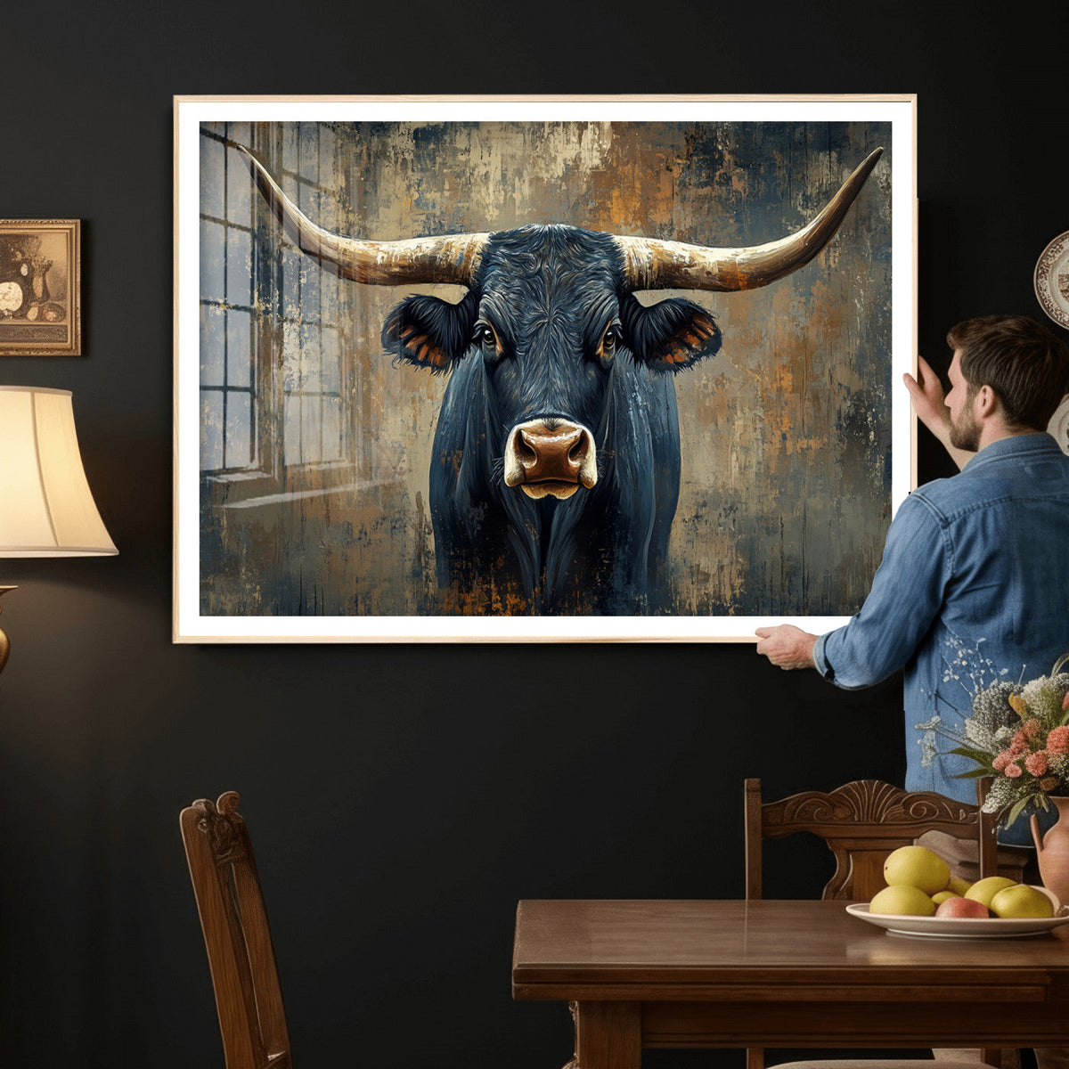 Texas Western Wall Art Canvas Print - Abstract Cow Longhorn