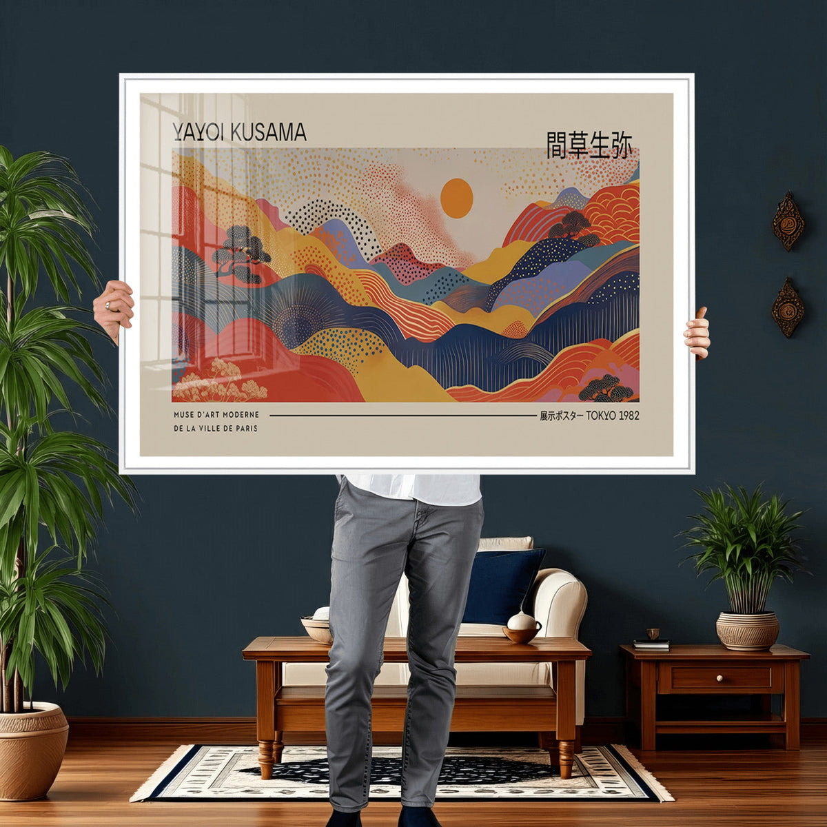 Yayoi Kusama Landscape Canvas Print, Vibrant Floral Mountain