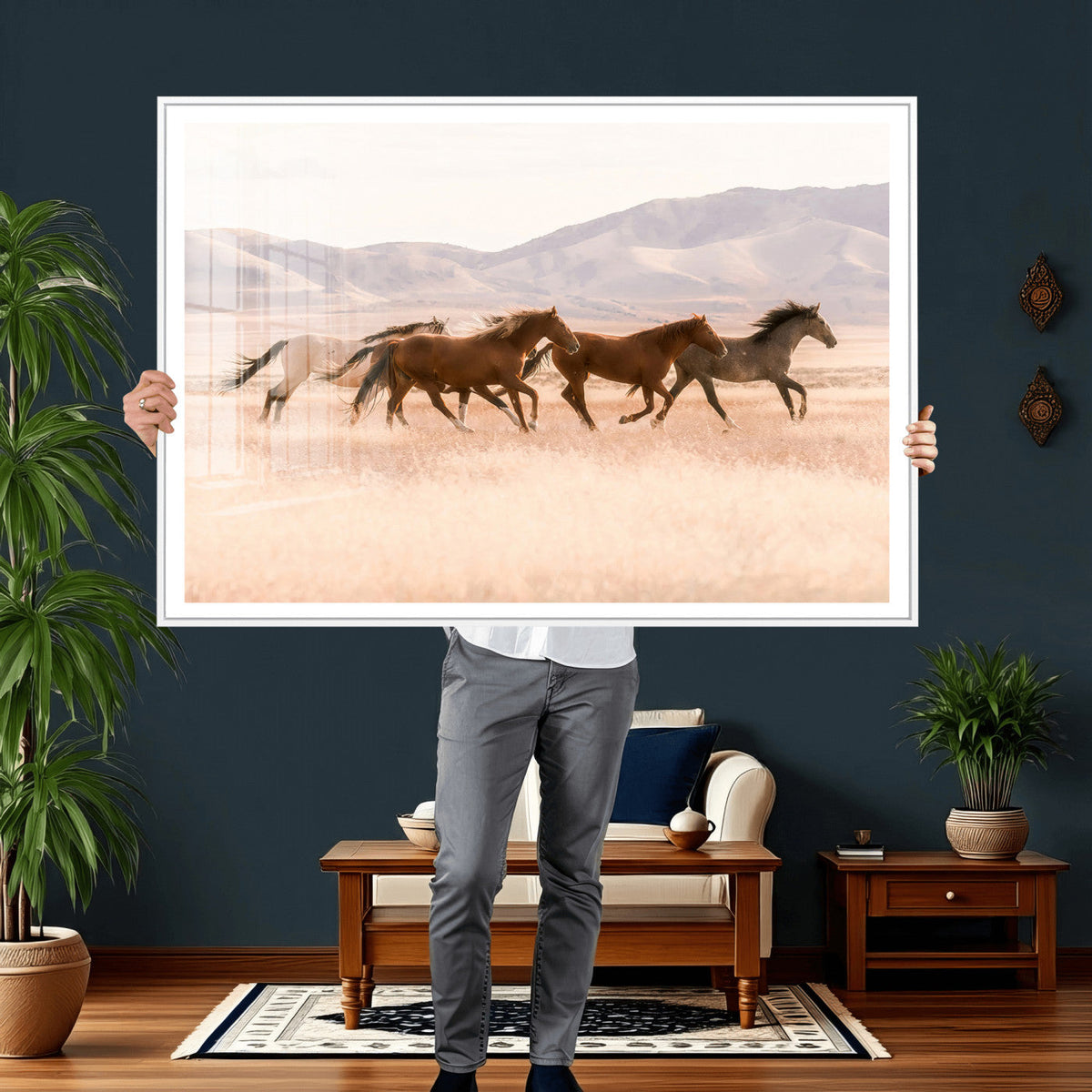 Wild Horse Wall Art Canvas Print – Framed Rustic Western Art