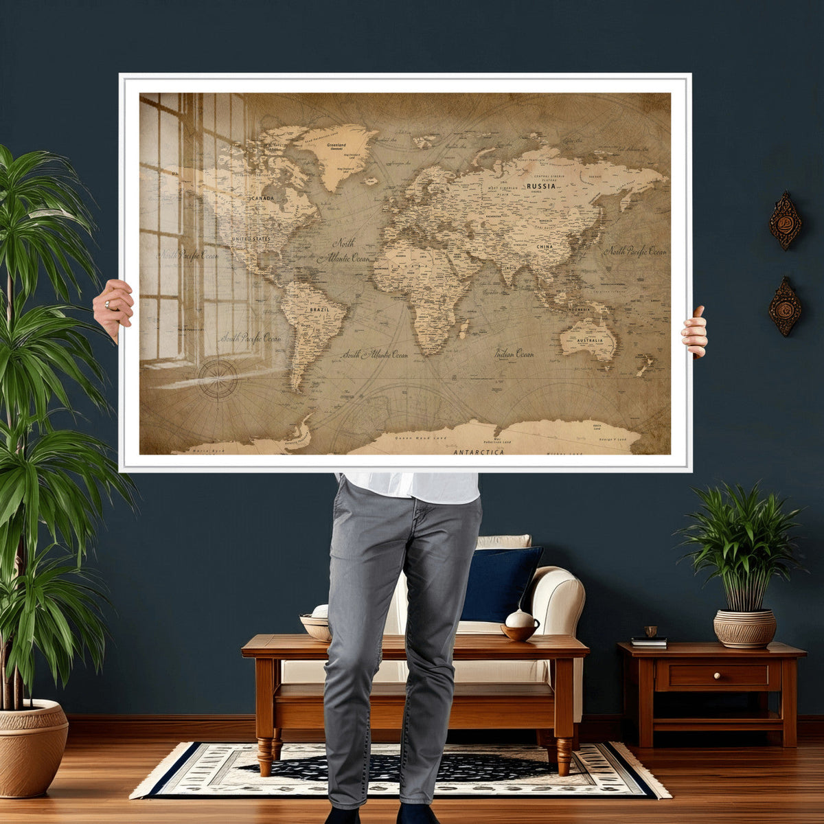 World Map Canvas Print – Framed Travel Map Wall Art for