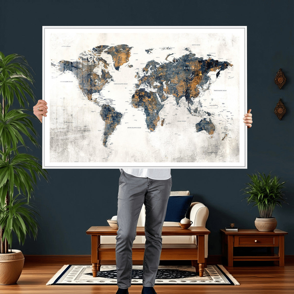 World Map Wall Art Canvas Print for Office Wall Decor