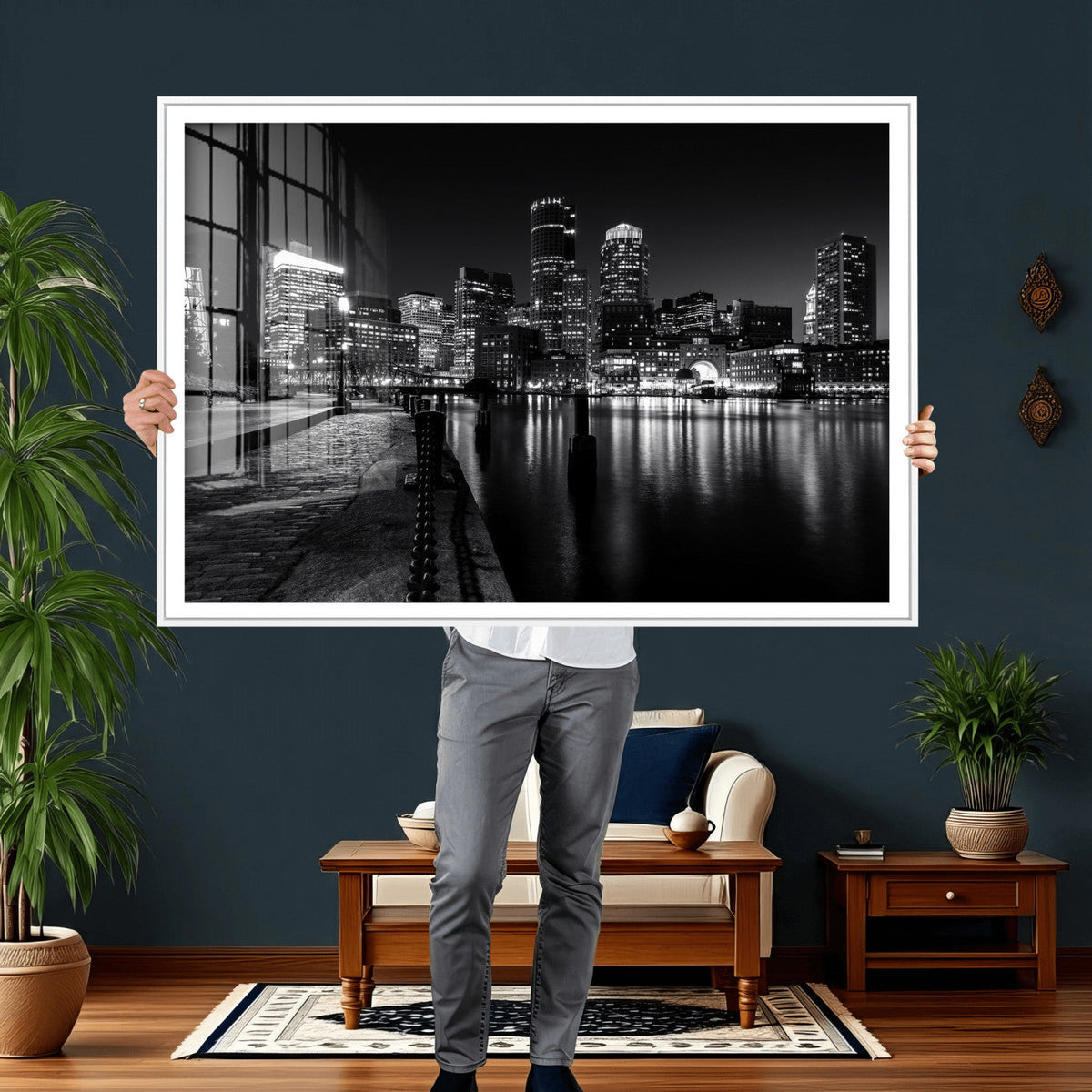Boston Wall Art Canvas Print, Boston City Downtown Night