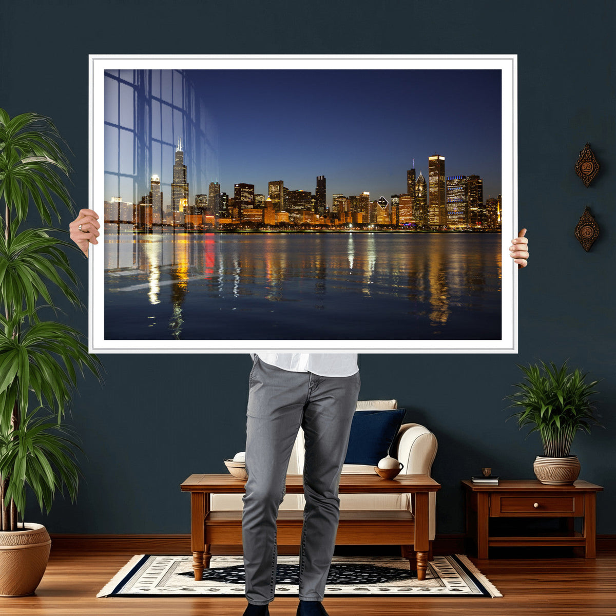 Chicago Wall Art Canvas Print - Chicago City Downtown Night