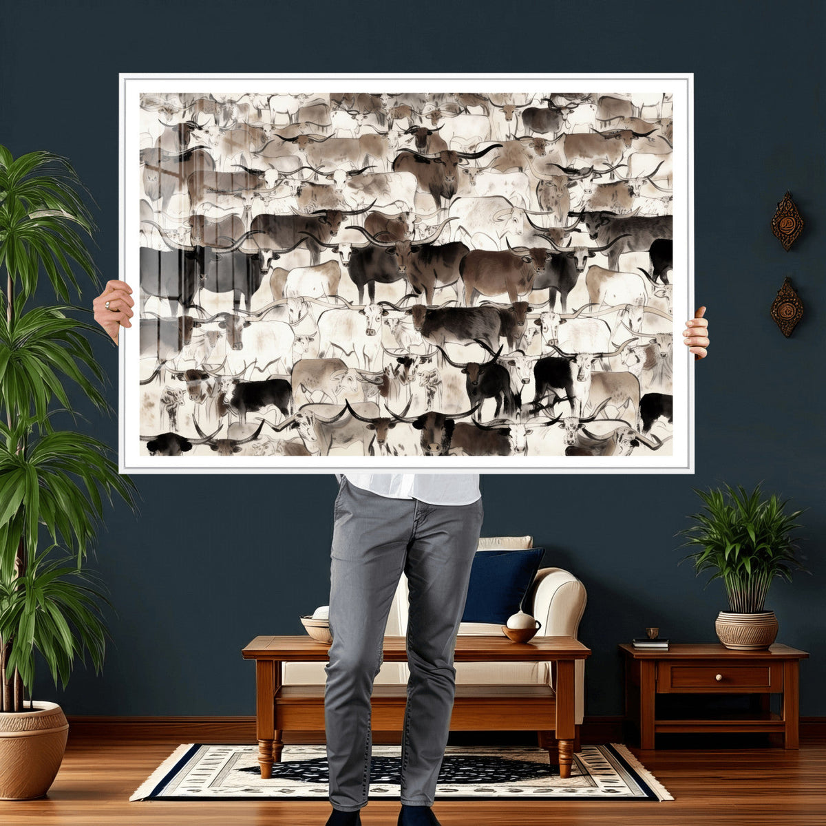 Abstract Texas Longhorn Print - Longhorn Herd Print for