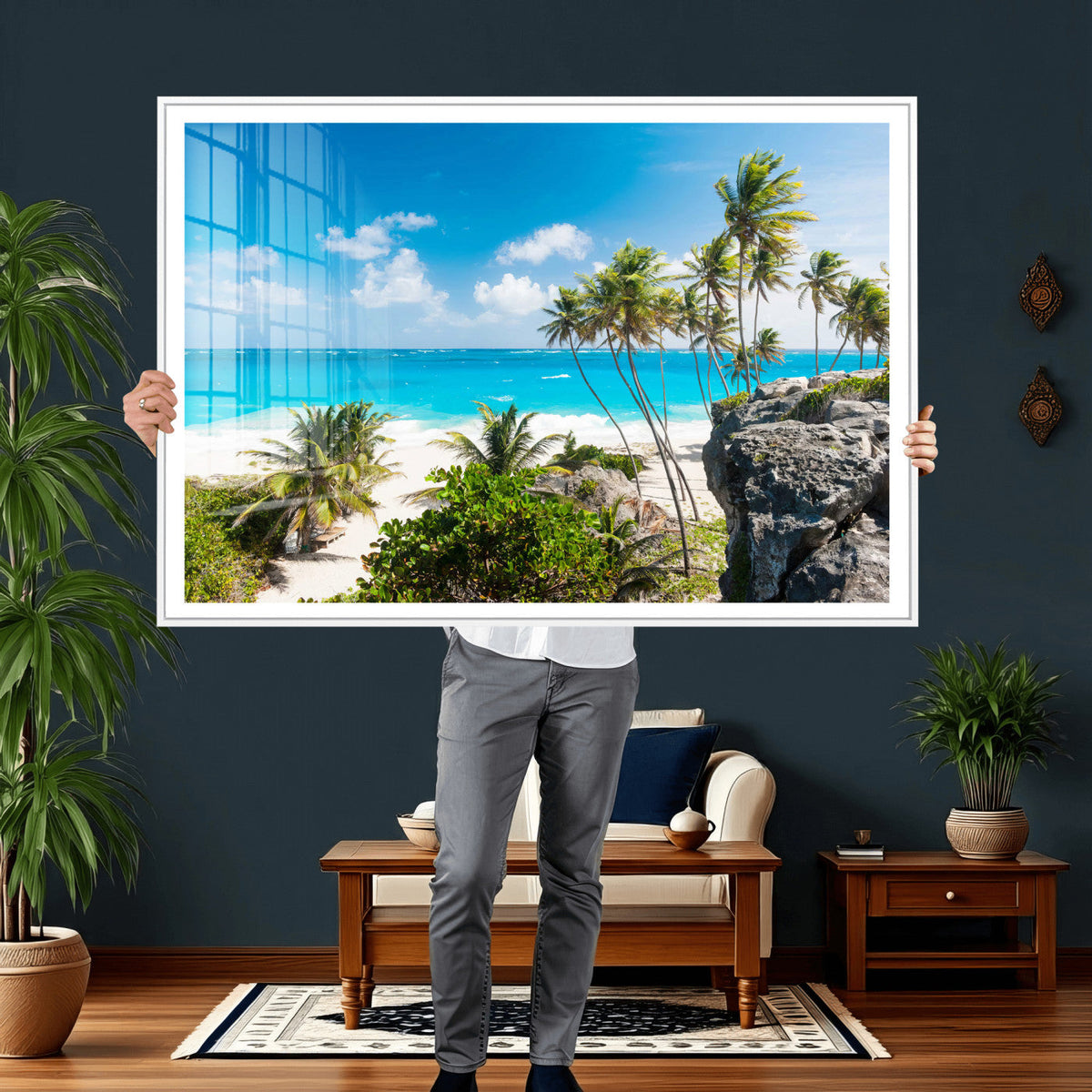 Tropical Beach Wall Art Canvas Print, Palm Tree Ocean