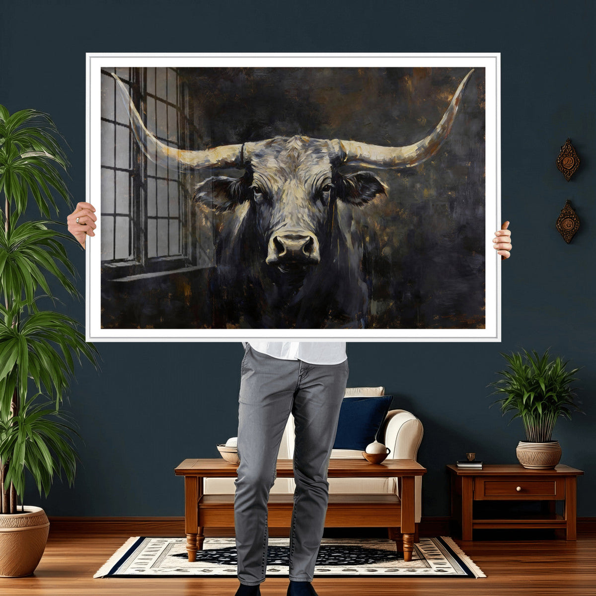 Rustic Longhorn Bull Wall Art Canvas Print – Vintage Western
