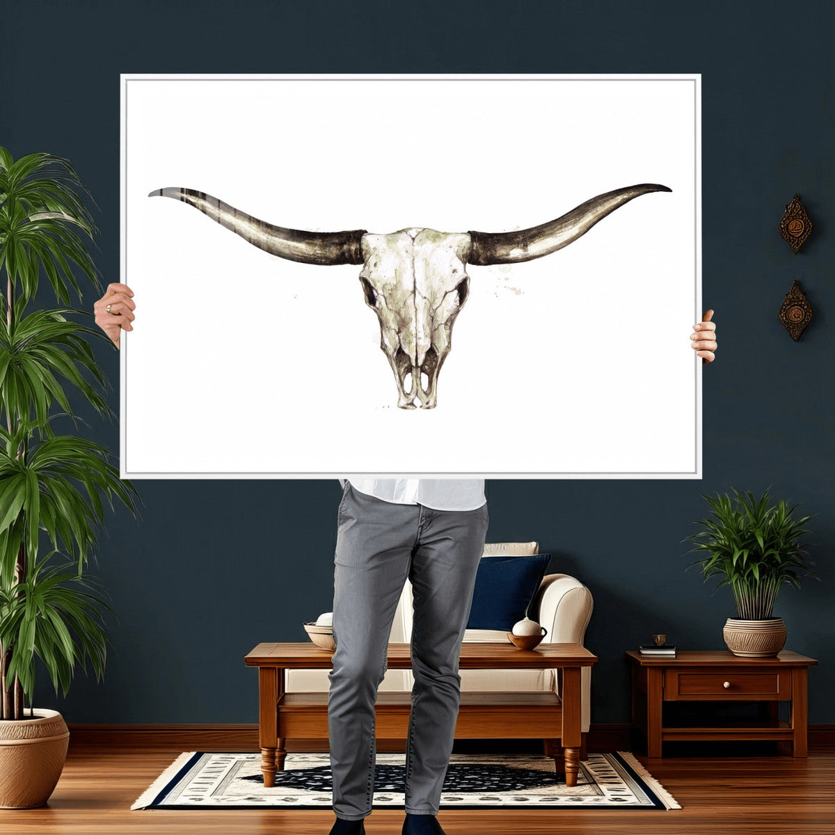 Longhorn Skull Wall Art Canvas Print – Rustic Western