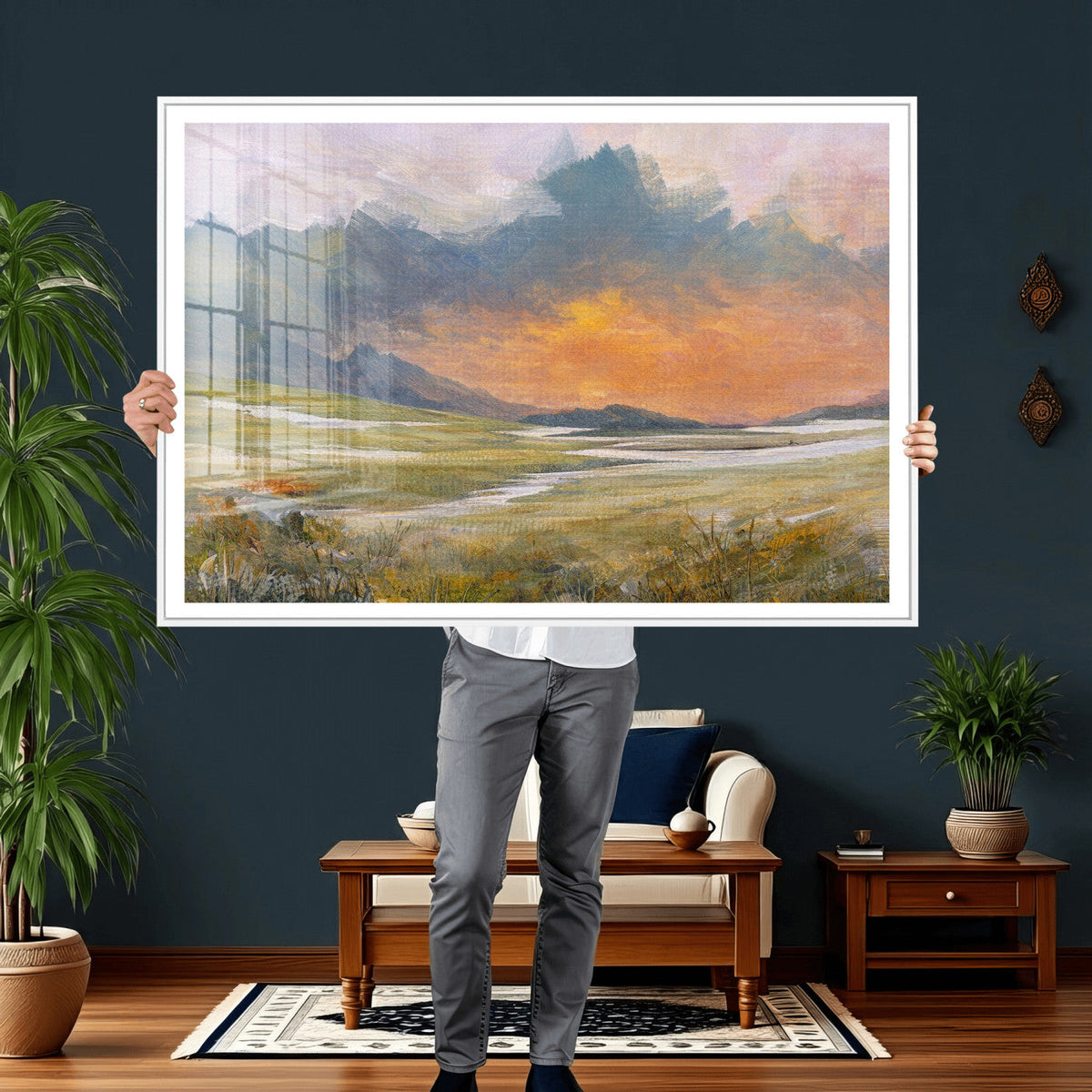 Mountain Sunset Wall Art Canvas Print Vintage Landscape