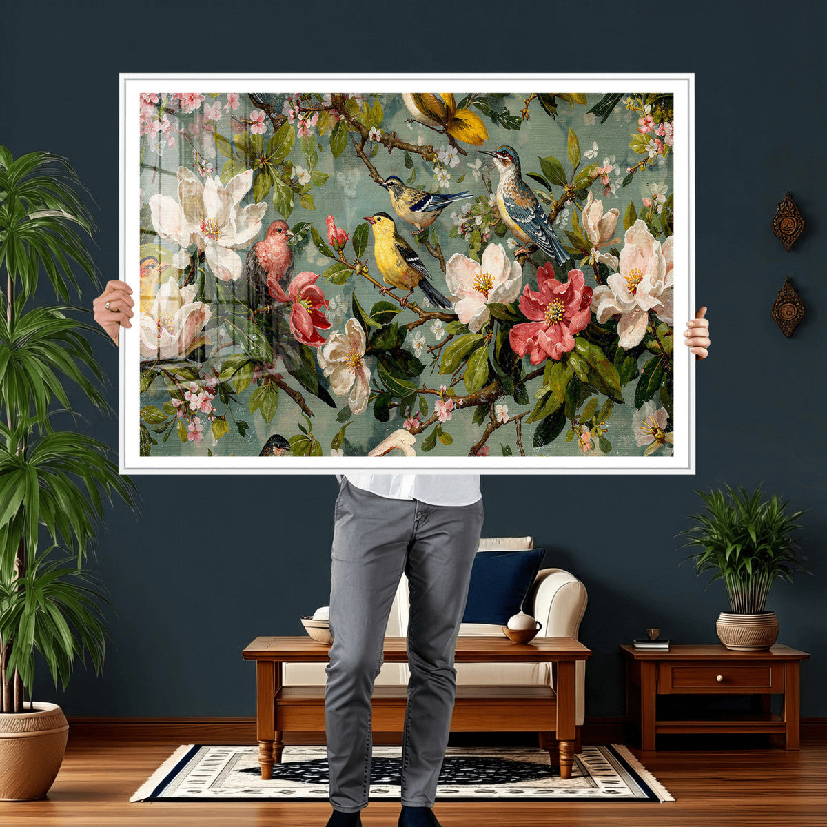 Vintage Birds and Flowers Wide Wall Art: Extra Large