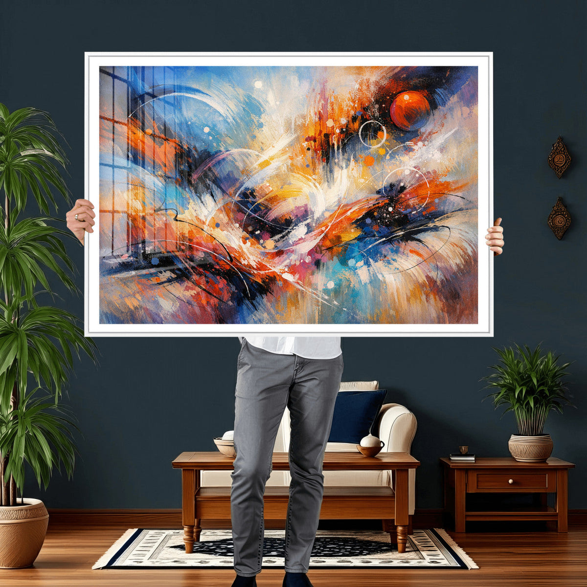 Lyrical Abstraction Wall Art Canvas Print, Orange Blue