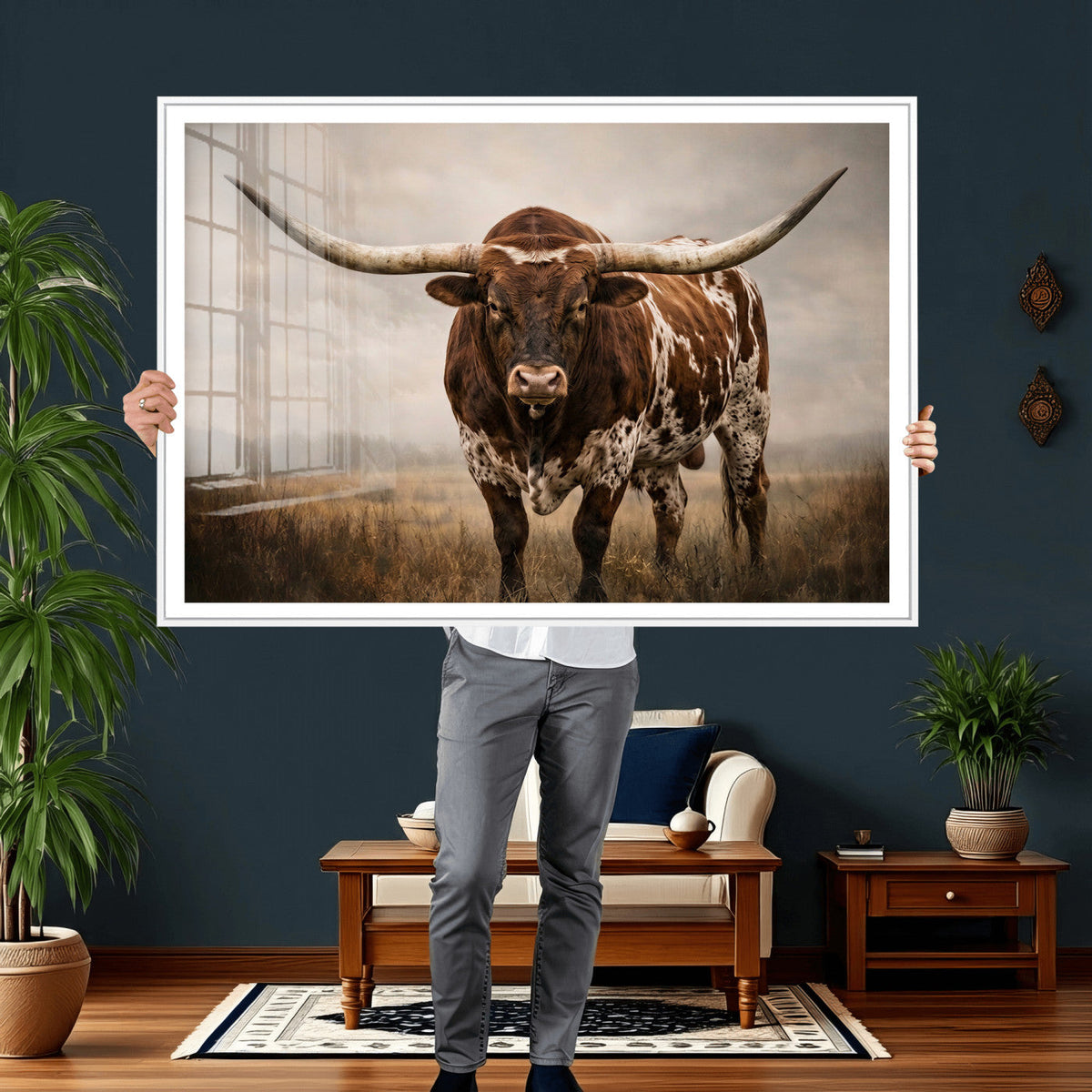 Texas Longhorn Canvas Wall Art Western Bull Desert Moody
