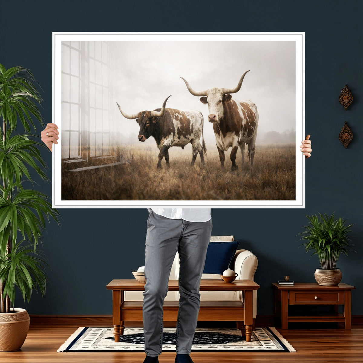 Texas Longhorn Canvas Wall Art Western Bull Desert Moody