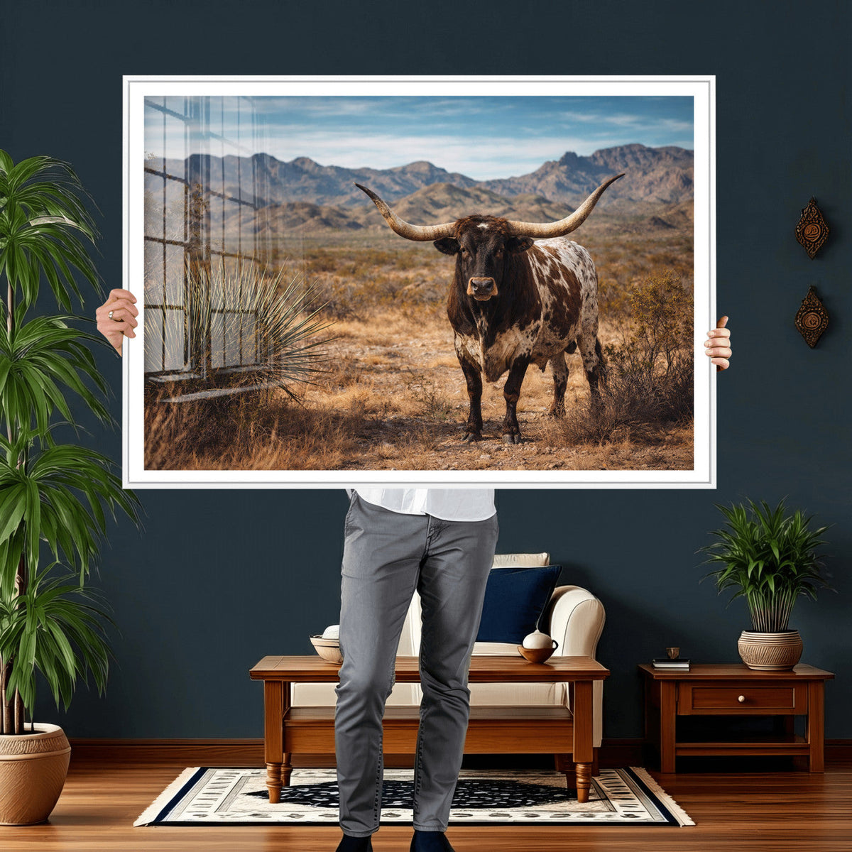 Texas Longhorn Canvas Wall Art Western Bull Desert Moody