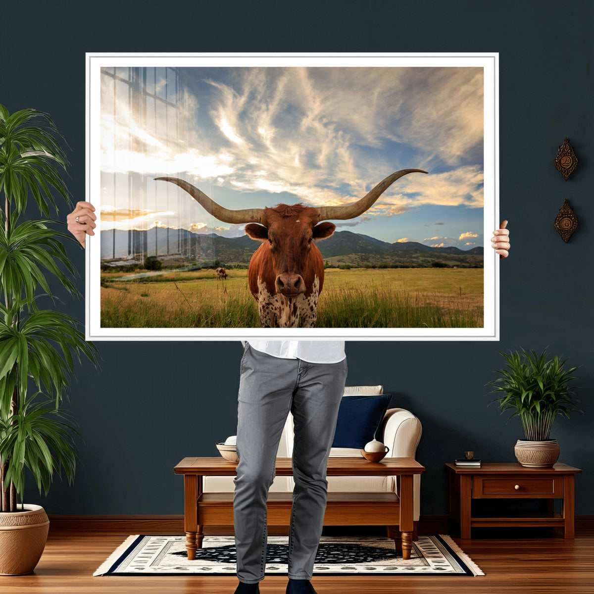Texas Longhorn Canvas Wall Art – Majestic Triptych Animal