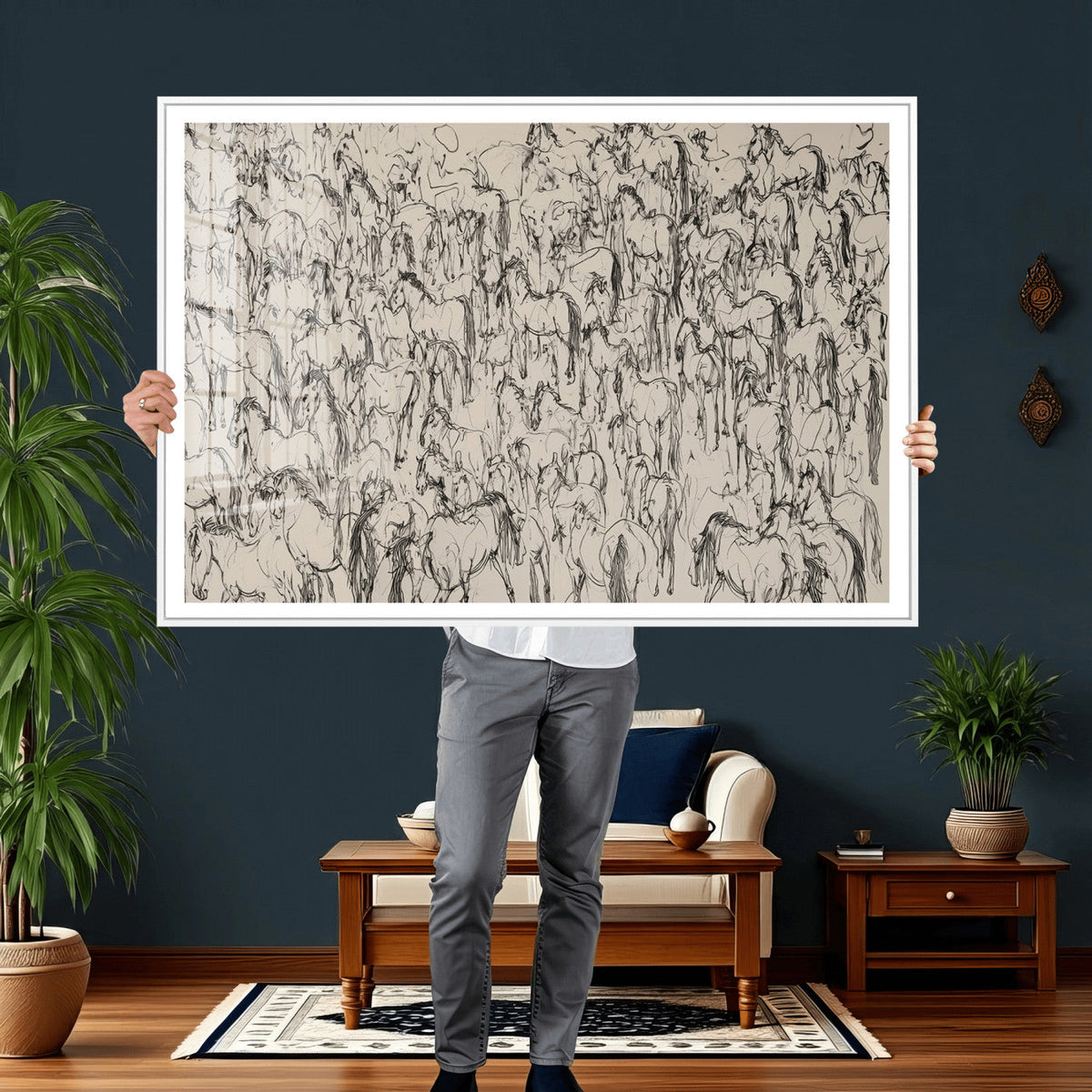 Abstract Horse Sketch Wall Art | Ready to Hang and Framed |