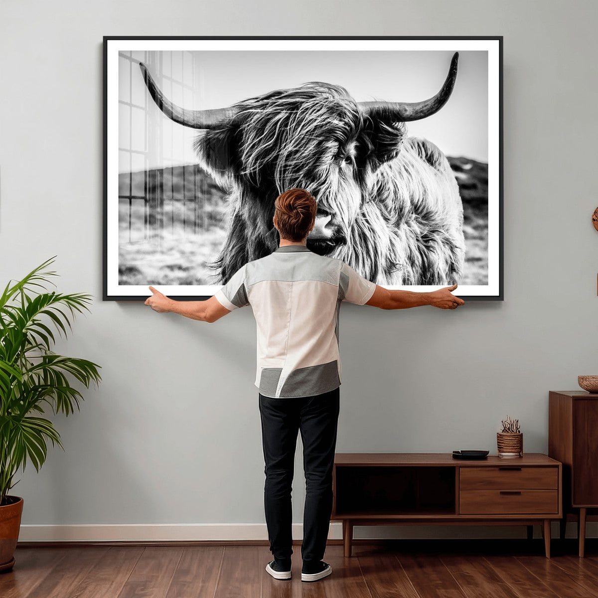 Black and White Scottish Cow Canvas Wall Art Highland Cattle
