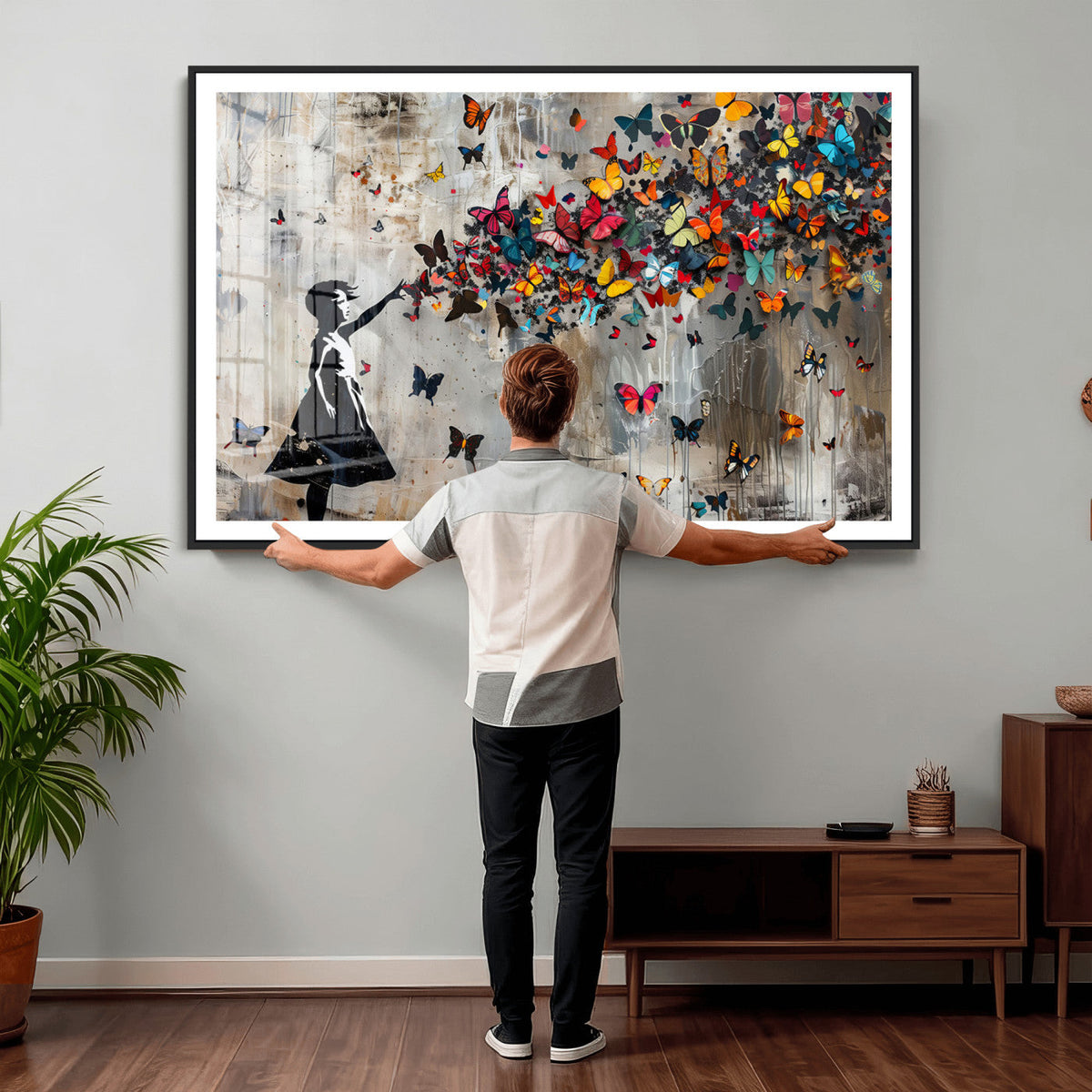 Banksy Butterfly Girl Wall Art – Modern Graffiti Canvas