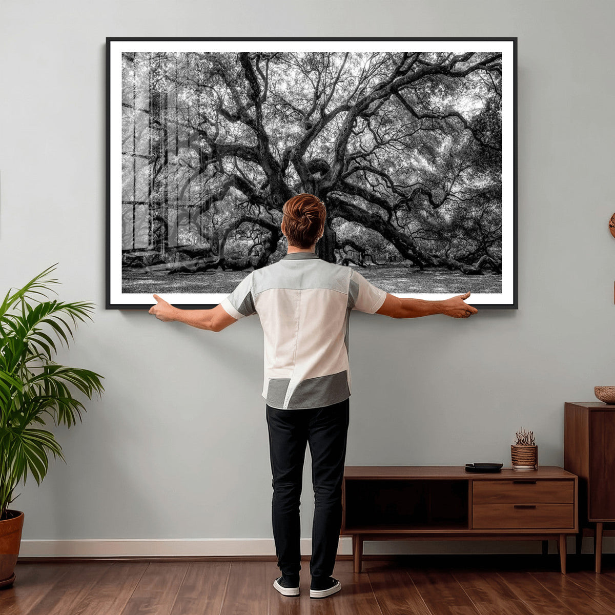 Black and White Old Angel Oak Tree Wall Art Canvas Print