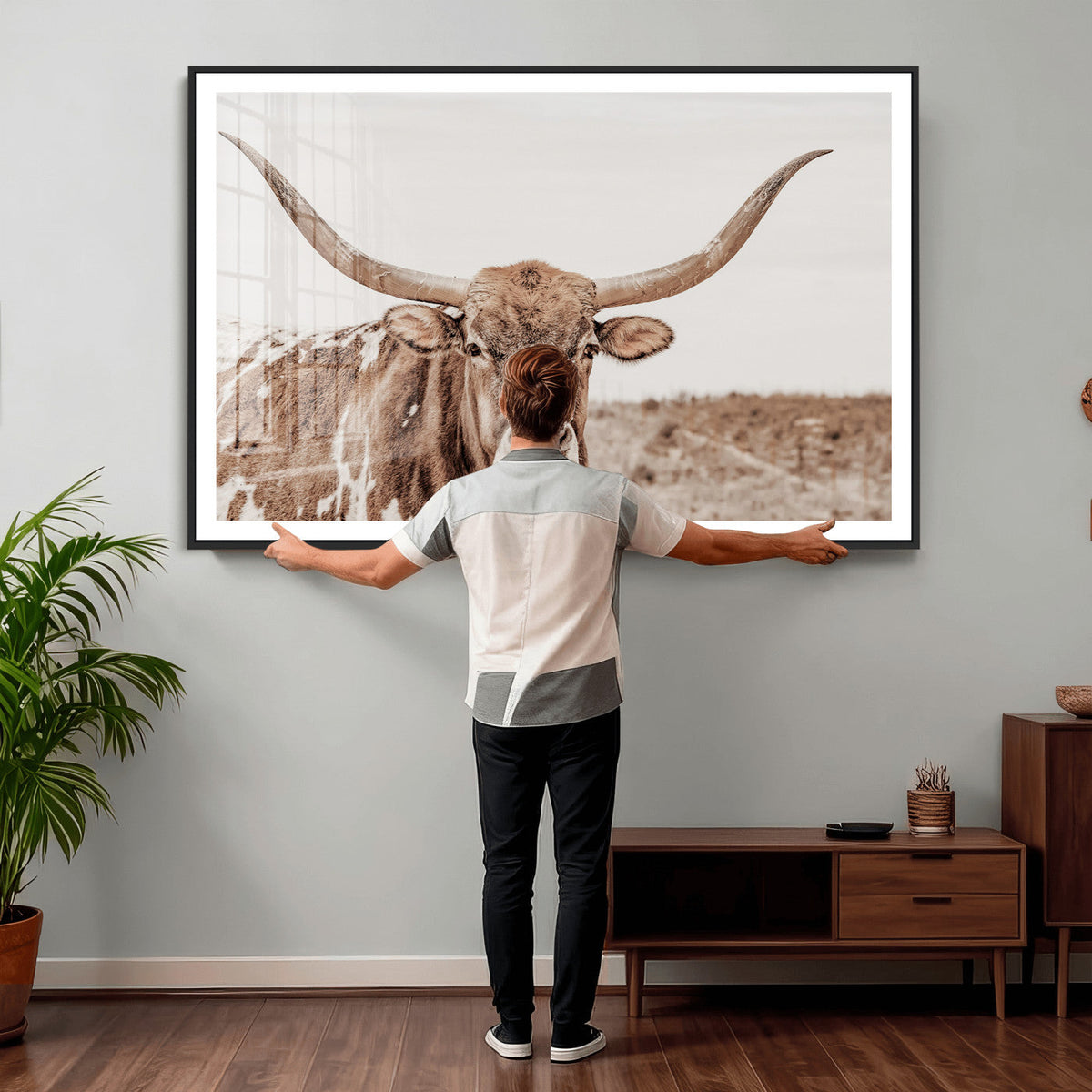 Longhorn Cow Wall Art Canvas Print – Framed Texas Ranch