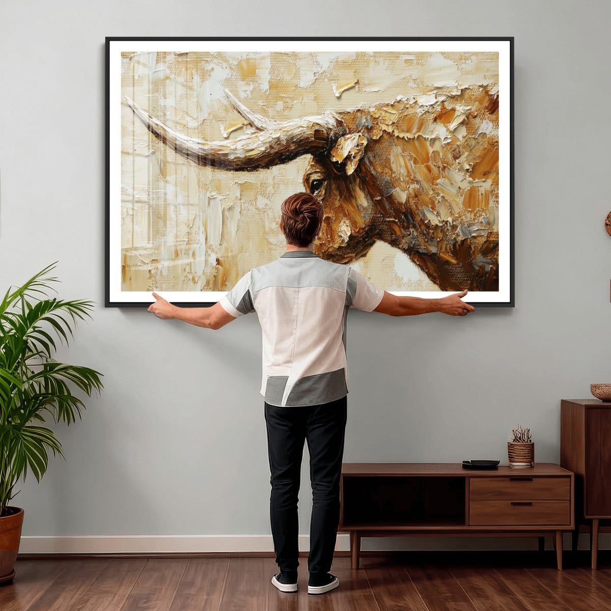 Rustic Longhorn Bull Wall Art Canvas Print – Vintage Western