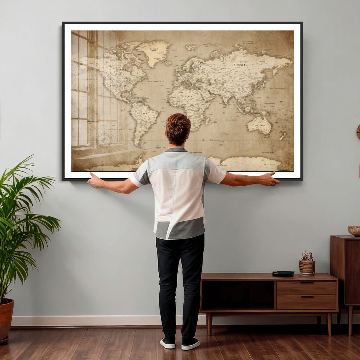 Colorful Watercolor World Map Canvas Wall Art – Framed