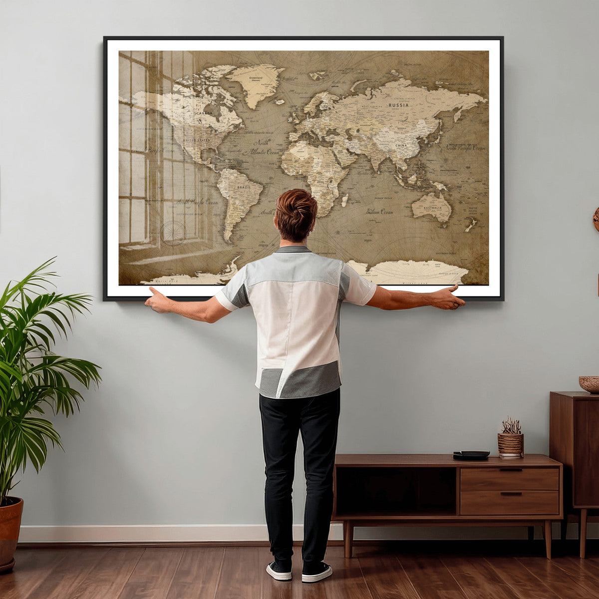 World Map Wall Art Canvas Print, Framed Map Art Picture