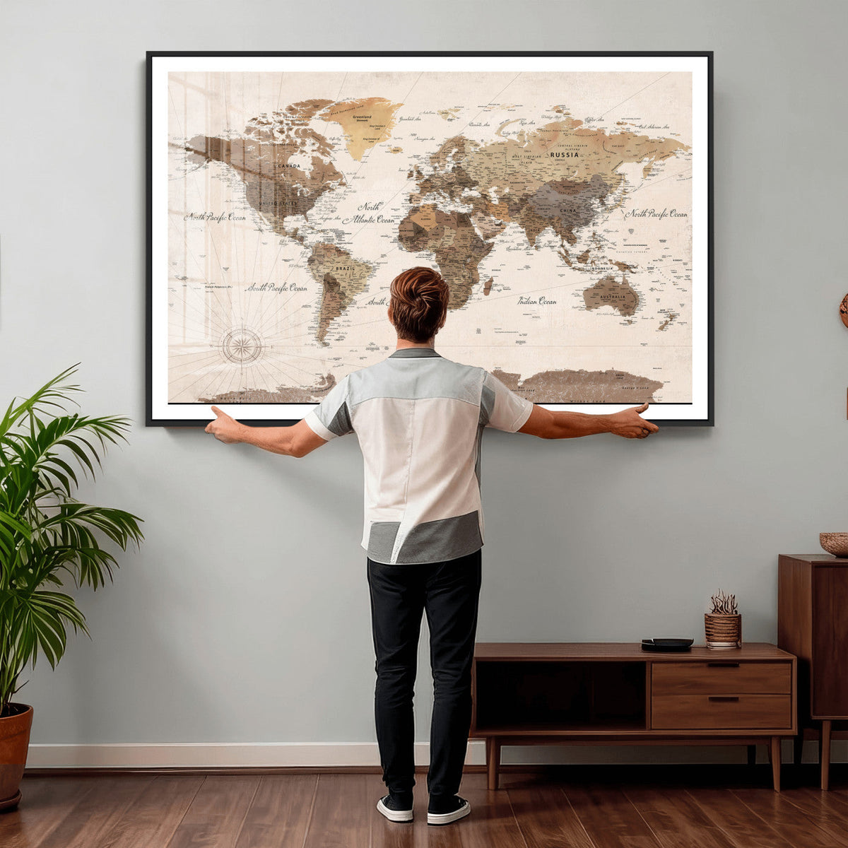 World Map Canvas Print – Framed Detailed Map of the World