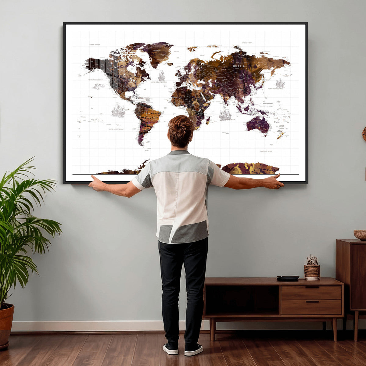 Rustic World Map Wall Art Canvas Print | Large World Map on