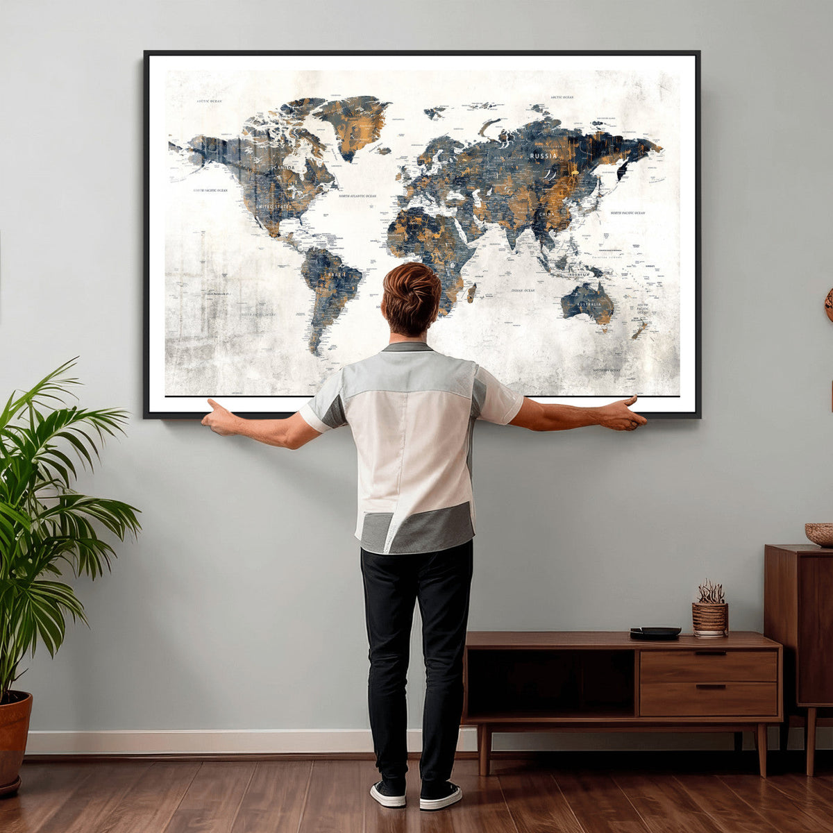 World Map Wall Art Canvas Print for Office Wall Decor
