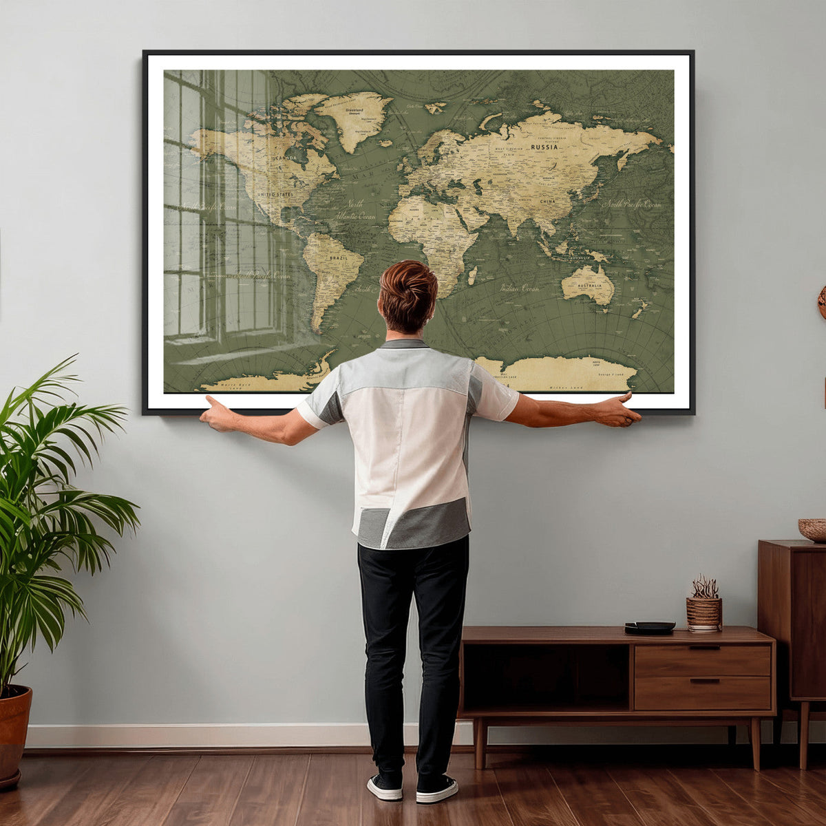 Large World Map Canvas Wall Art Print for Study Room Decor -