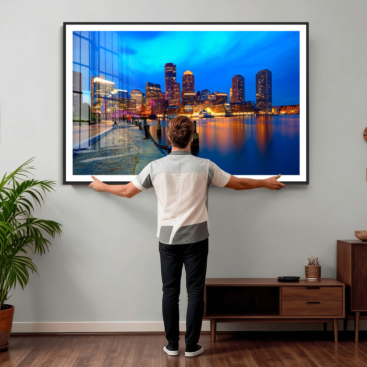Boston Wall Art Canvas Print, Boston City Downtown Night