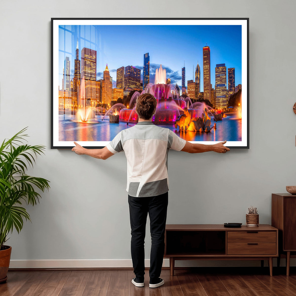 Chicago Wall Art Canvas Print, Chicago City Downtown Night