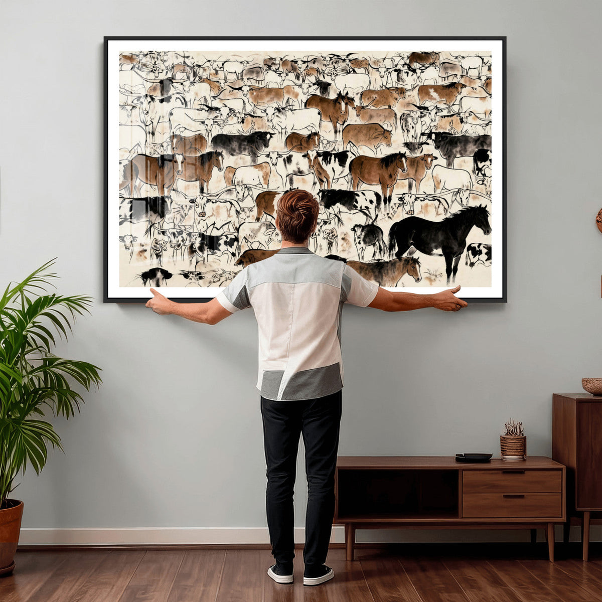 Farmhouse Animals Horse Longhorn Cow Wall Art Canvas Print -