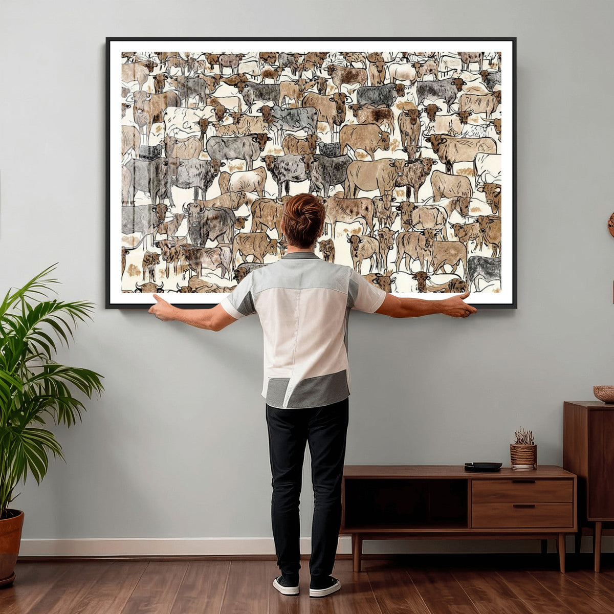 Abstract Longhorn Wall Art Canvas Print - Cow Animal Drawing