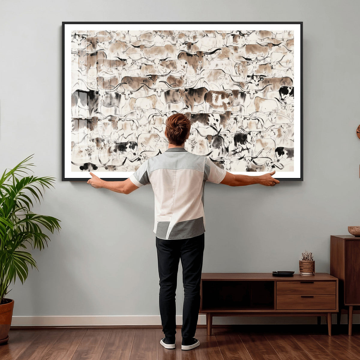 Abstract Texas Cow Canvas Print for Cabin and Western Home