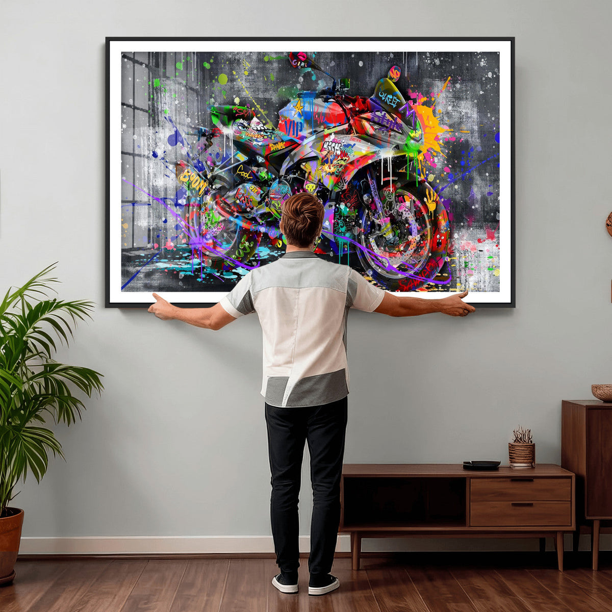 Graffiti Motorcycle Wall Art Canvas Print, Urban Street Art