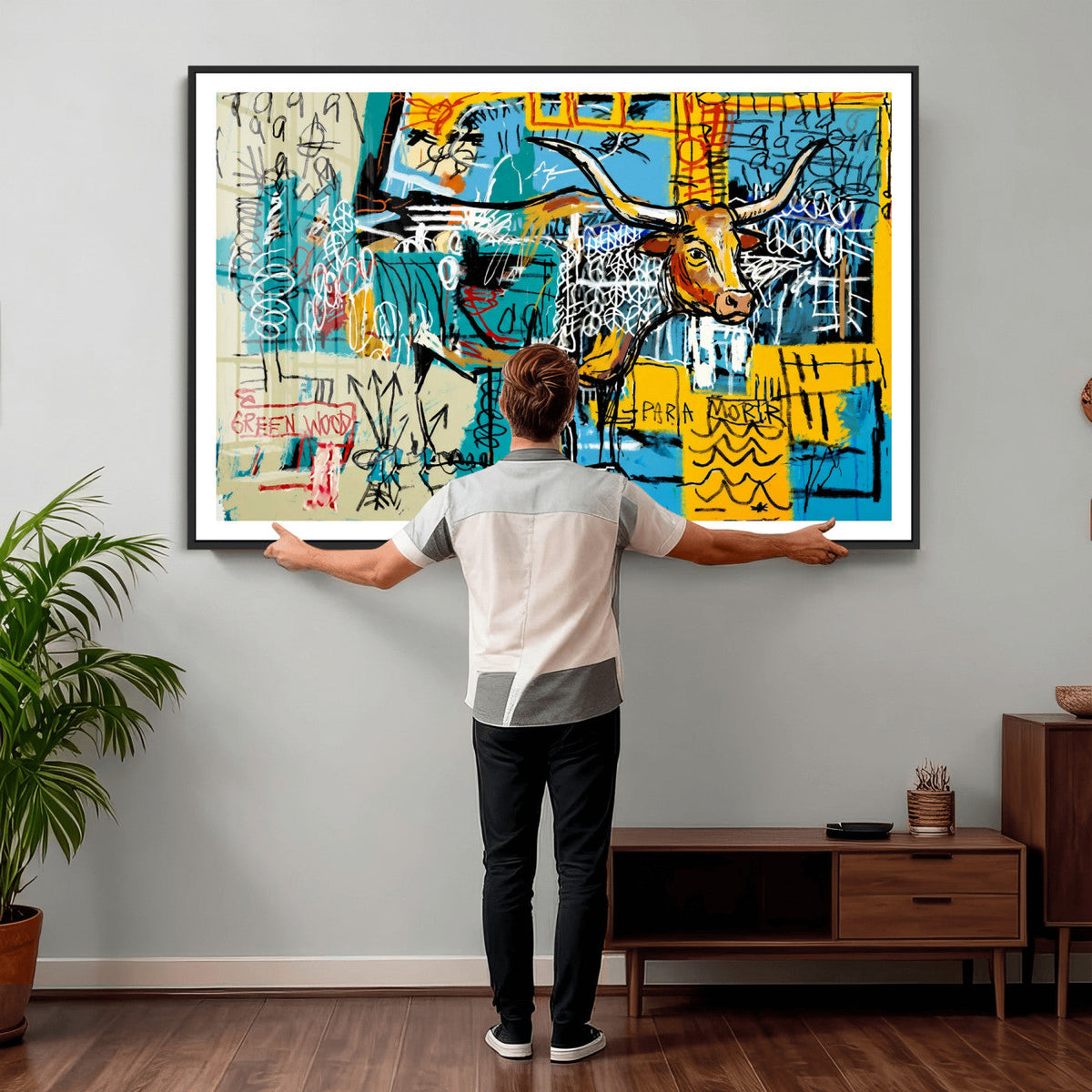Basquiat Style Bird Bull Graffiti Wall Art Canvas Print,
