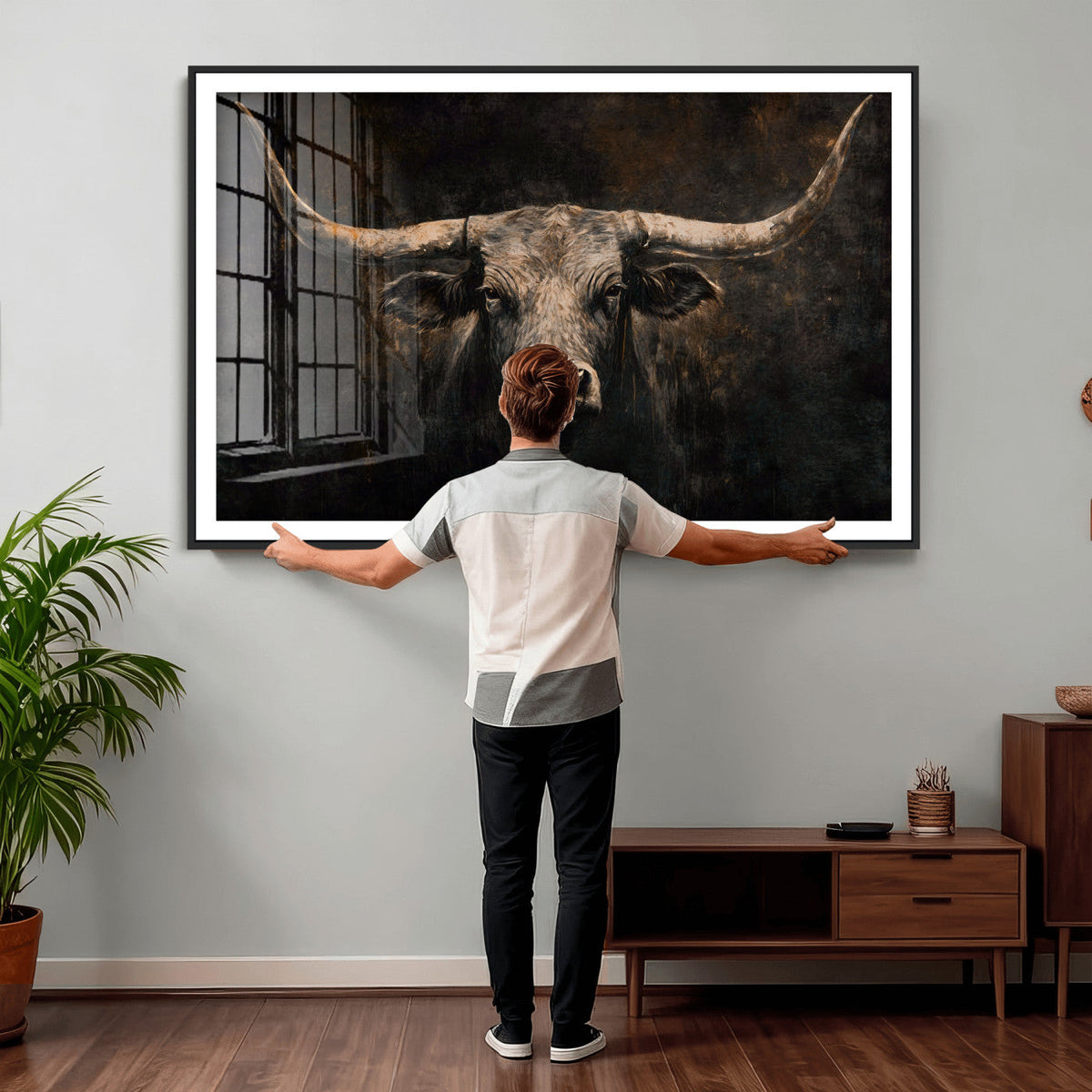 Vintage Longhorn Bull Wall Art Canvas Print – Rustic Western