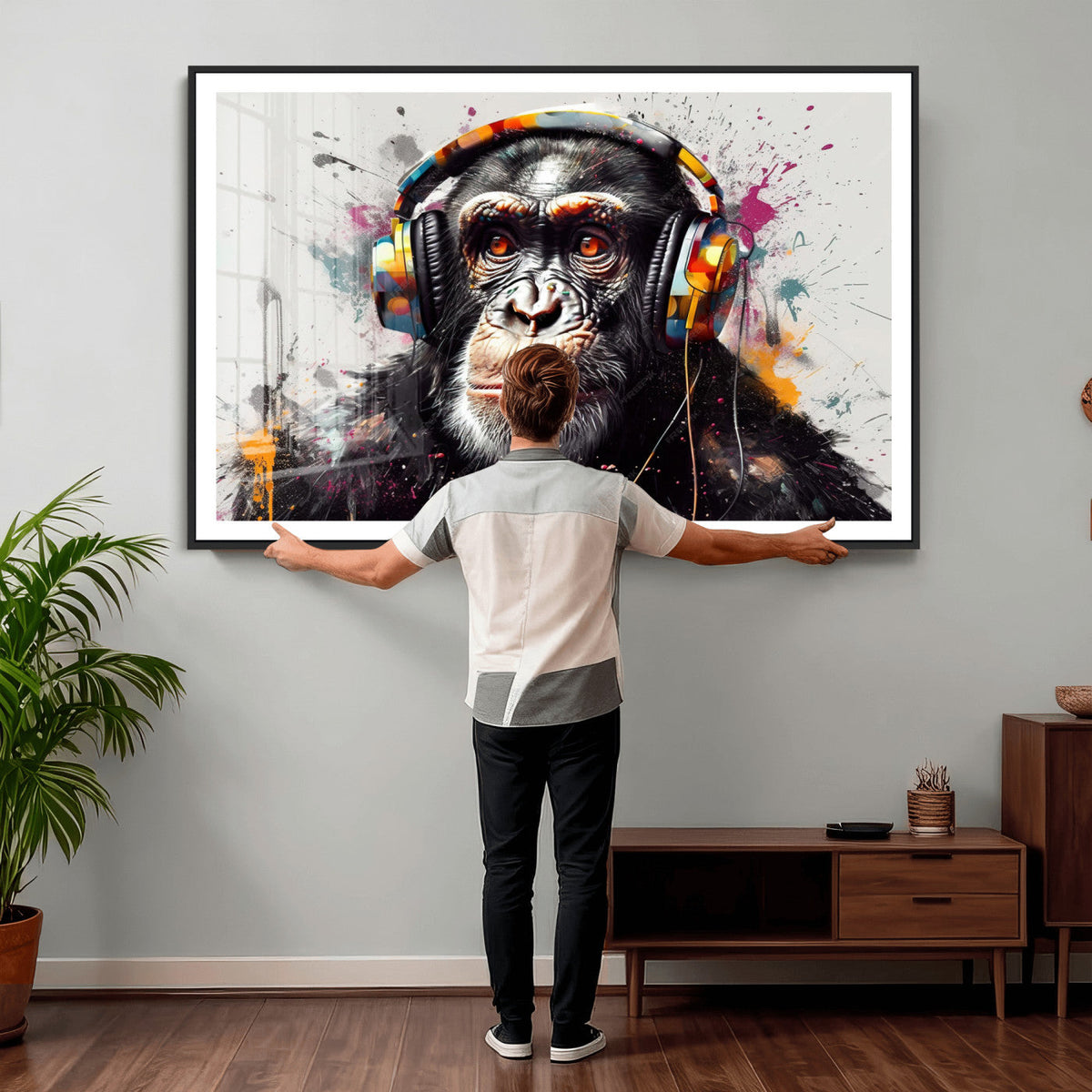 Dj Monkey Wall Art Canvas Print – Colorful Pop Art Banksy