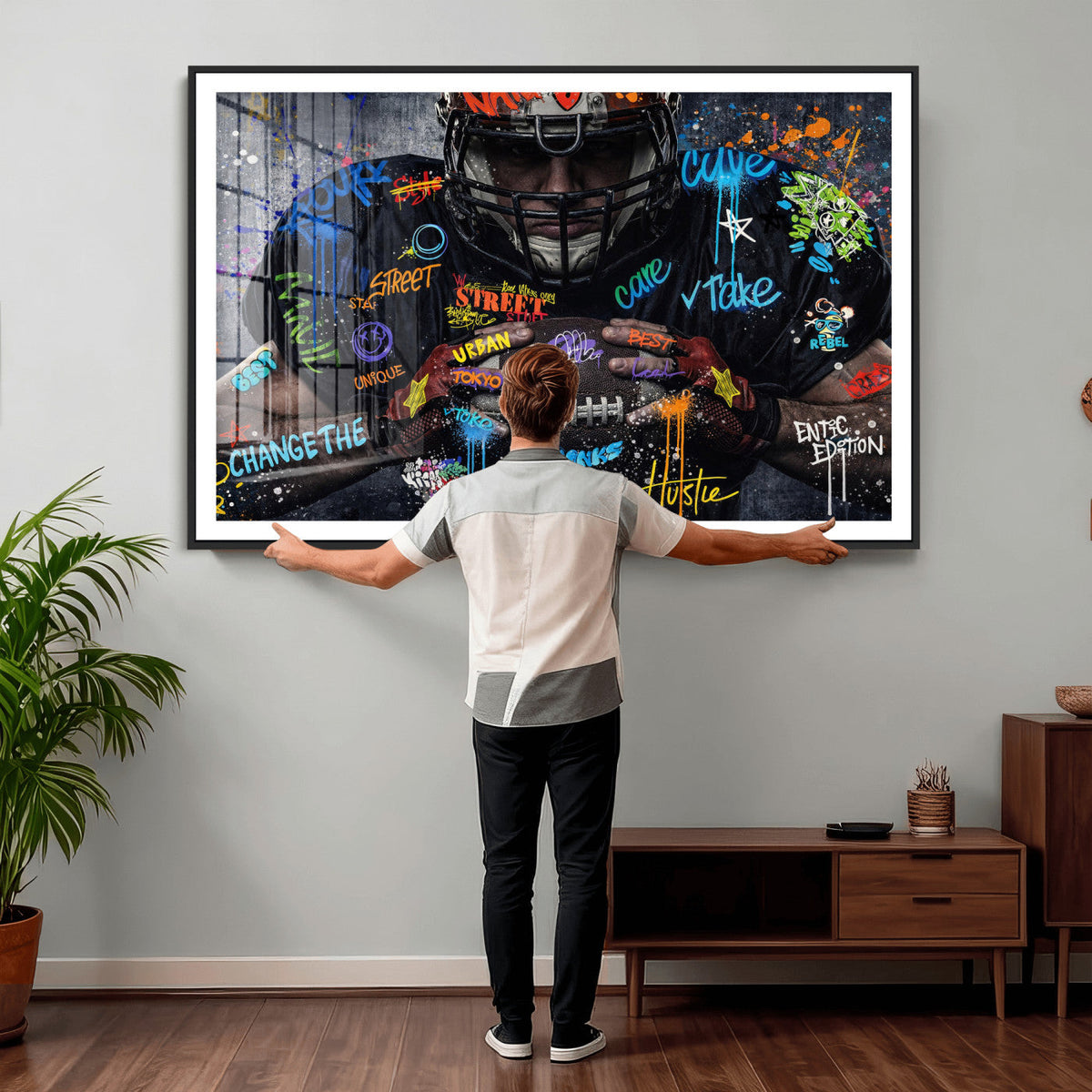 Graffiti American Football Player Street Art Wall Art Canvas