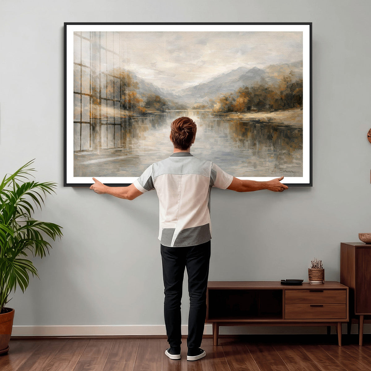 Neutral Abstract River Landscape Wall Art Canvas Print