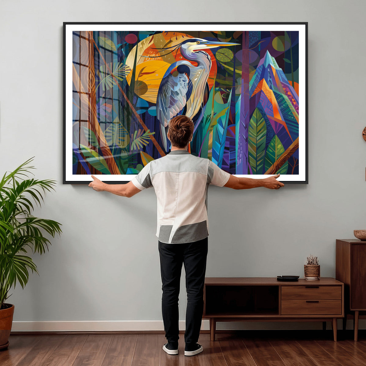 Colorful Heron Wall Art Canvas Print Tropical Bird Abstract